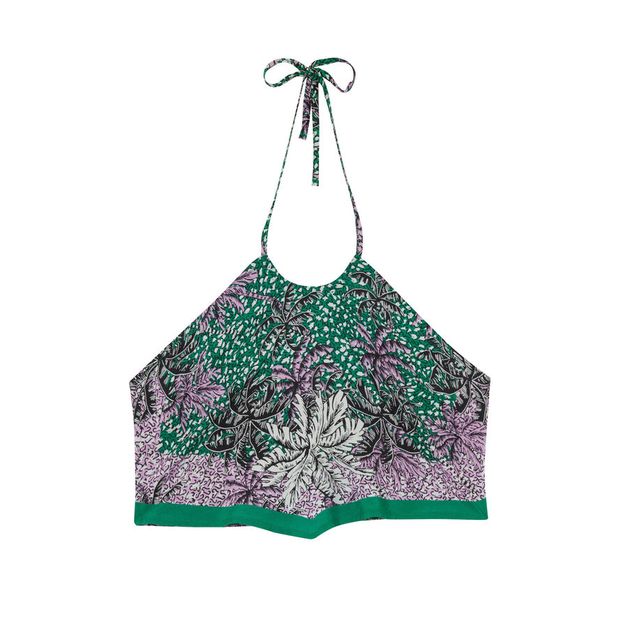 backless scarf-effect top with palm tree patterns - green;