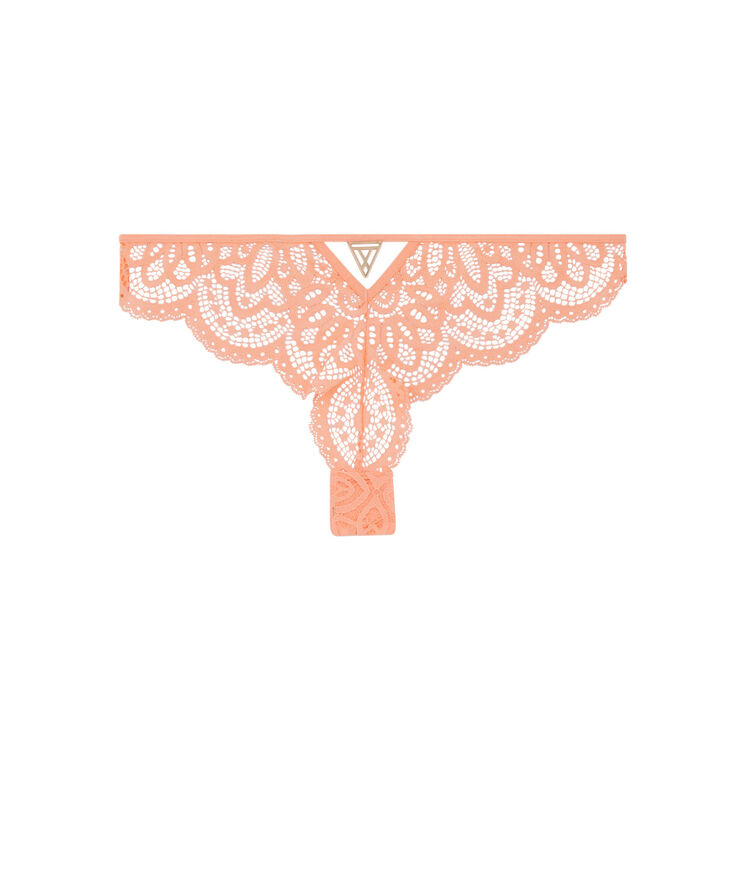 Lace tanga briefs with jewellery detail - powder pink.