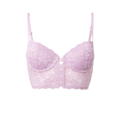floral lace padded bustier bra - lilac;