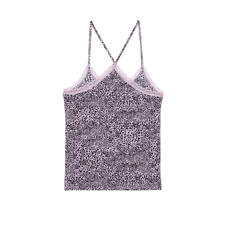 leopard print jersey top with spaghetti straps - lilac;