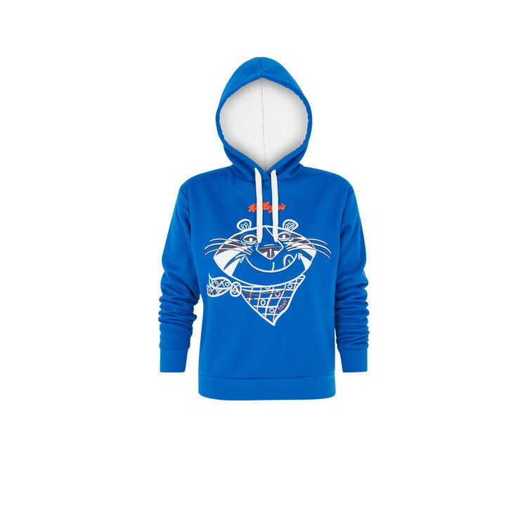 Tonyiz branded kellogg's hooded sweatshirt royal blue.