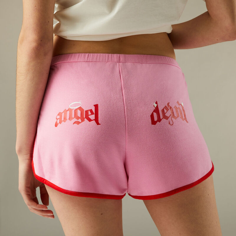 shorts with "Angel" and "Devil" print;