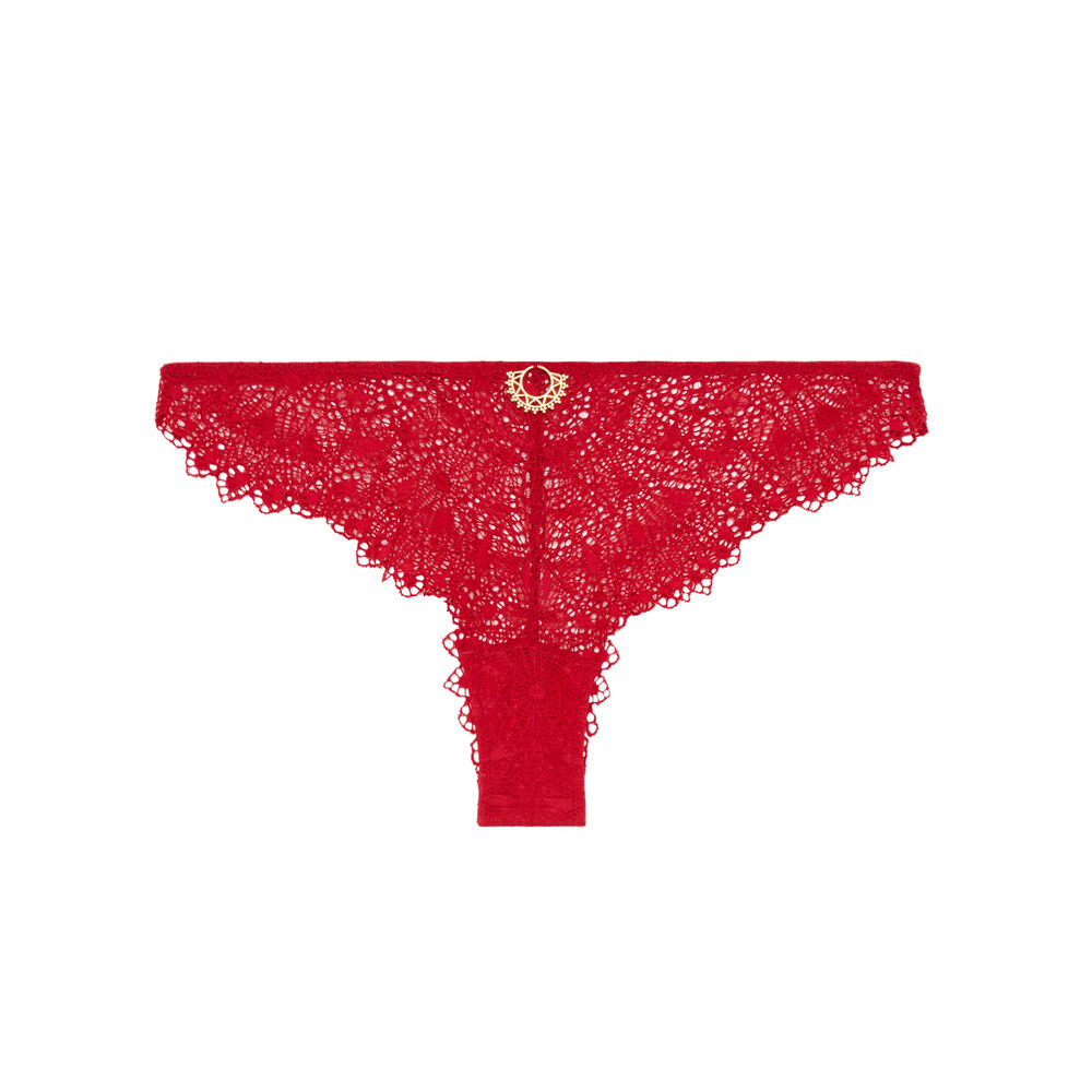 Tanga en dentelle à détail bijoux - rouge rouge.