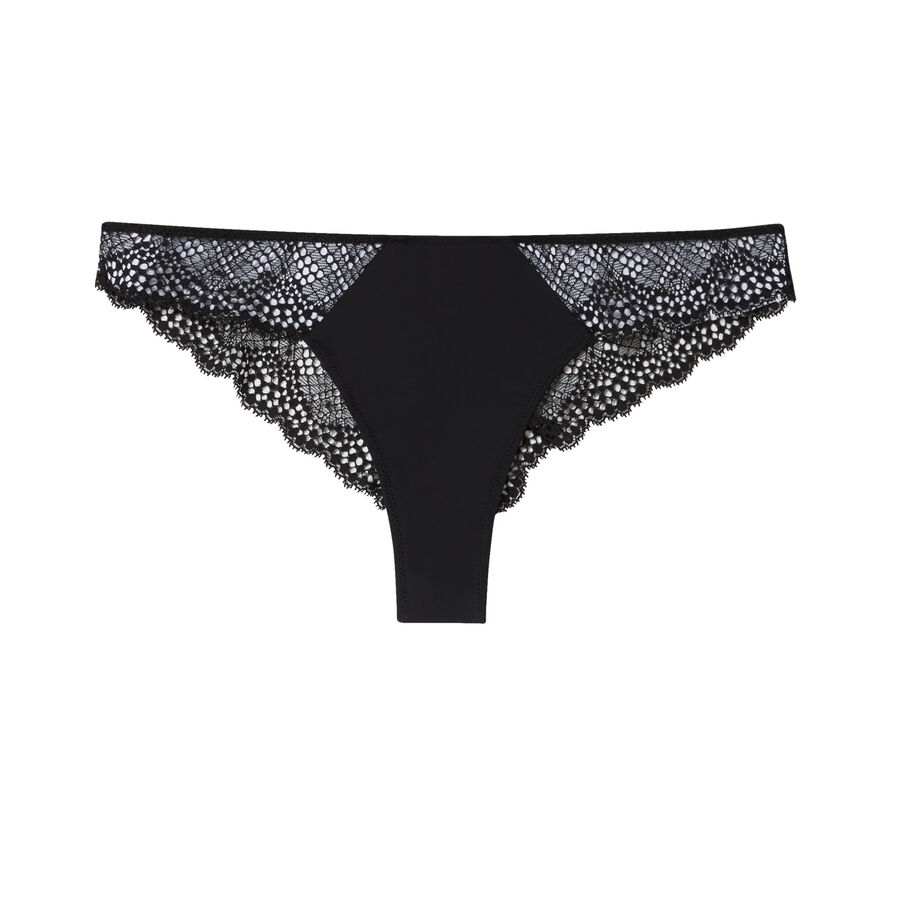 microfibre and lace thong - black;