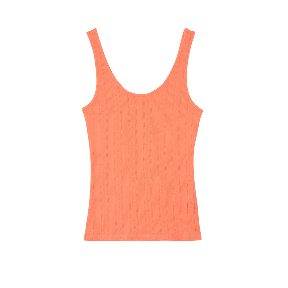 Plain pointelle knit tank top - red red.