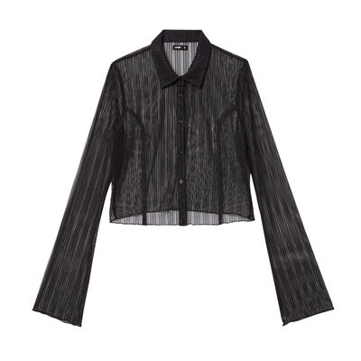 semi sheer mesh cropped shirt - black;