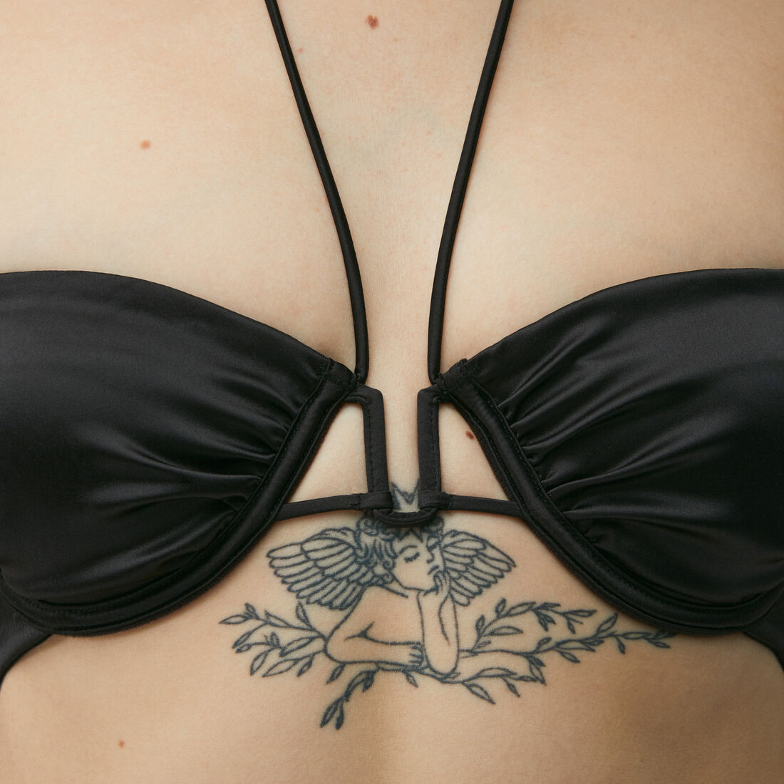 half-cup bandeau bra in satin with tie detail;