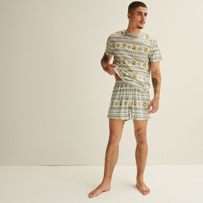 baby yoda print pyjama top and shorts - marled grey;