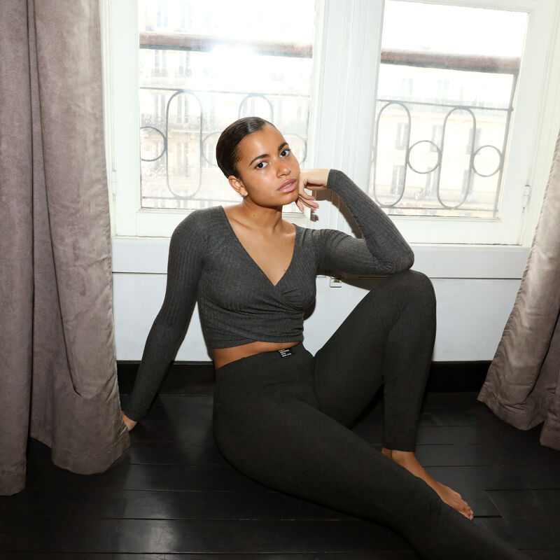 long-sleeved wrap effect crop top - grey long-sleeved wrap effect crop top - grey;