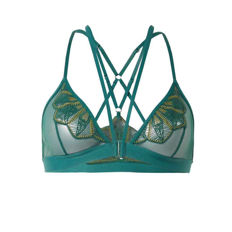 guipure triangle bra with back straps - fir green;