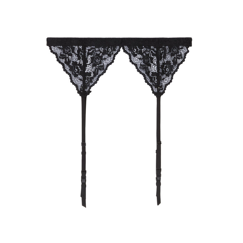 Suspender belt in floral lace - black;