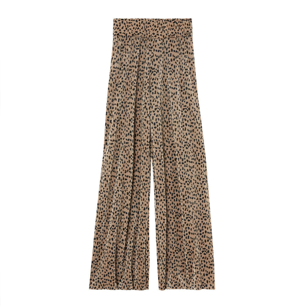 Wide-leg open trousers with leopard print - beige beige.