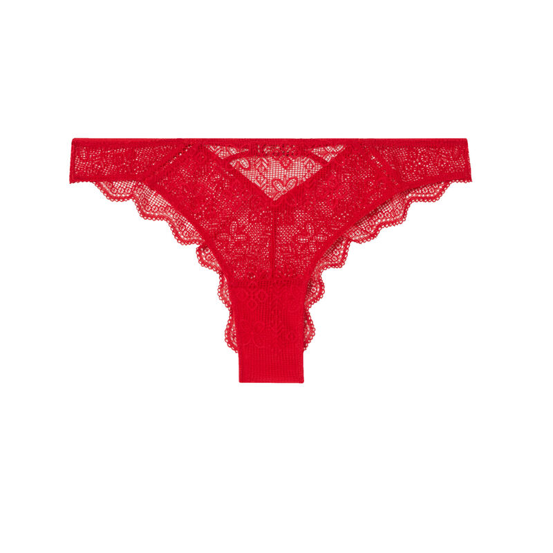 lace tanga briefs with gold chain detail - red;