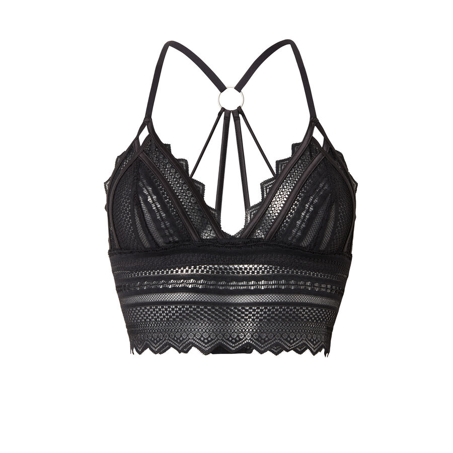 non-wired triangle bra with back detail - black;