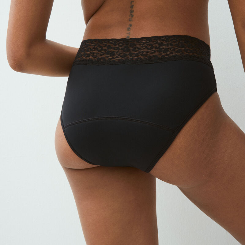 shorty in recycled microfibre with leopard print lace band ;