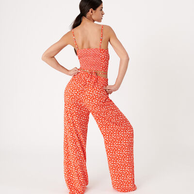 floral top with lacing - orange-red;