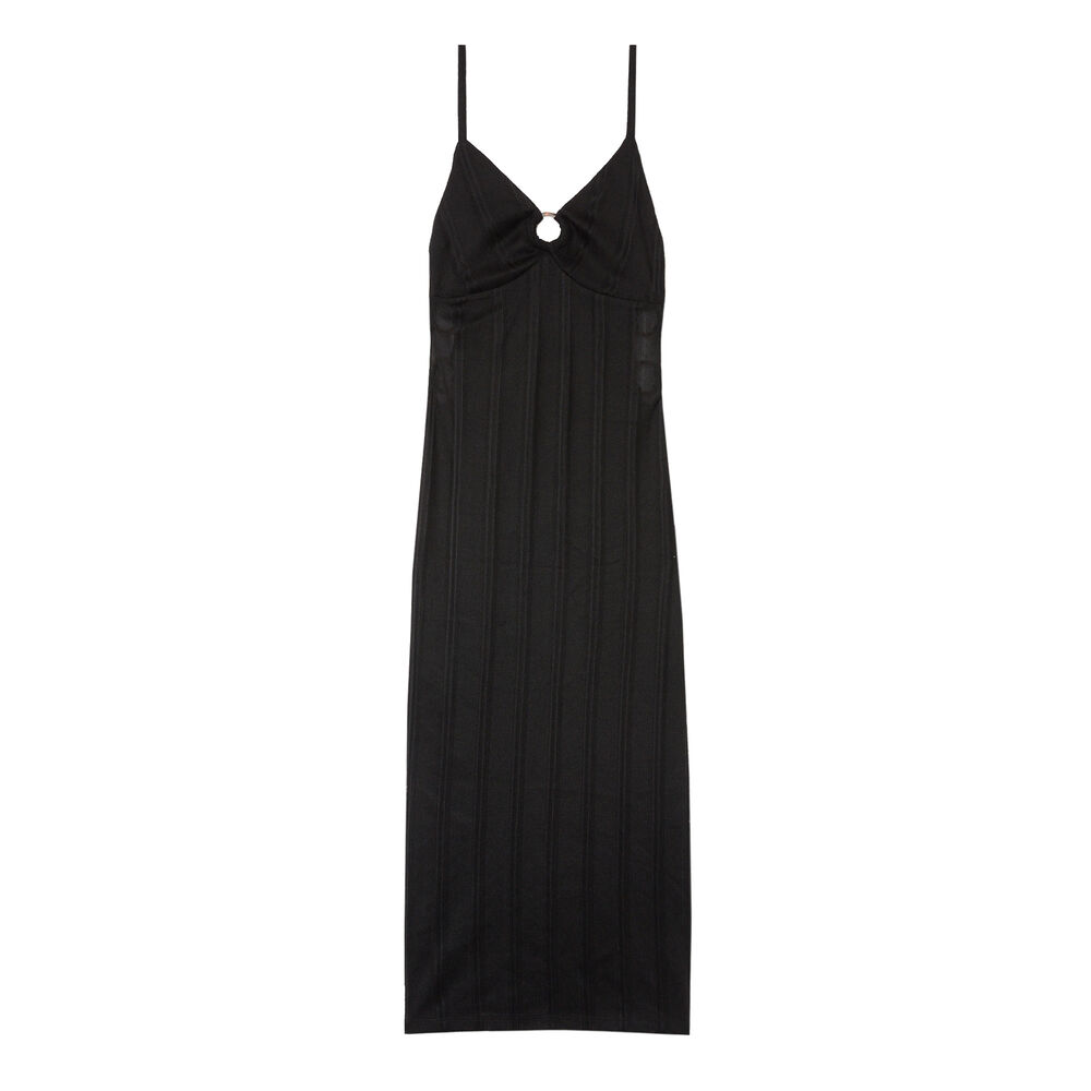 Long cut-out bust dress with rings - black black.