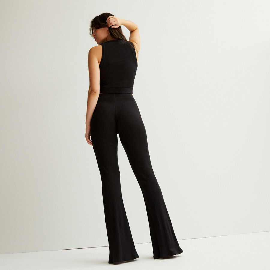 High-waisted trousers with front crease - black;