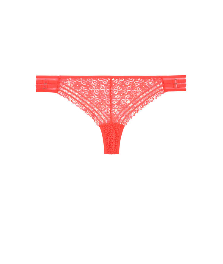 Lace thong with jewellery details coral.