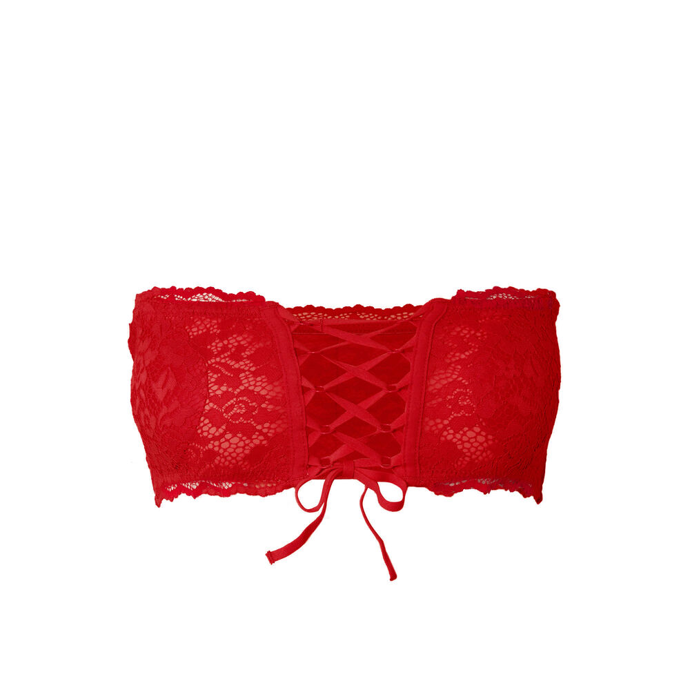 Non-wired corset-effect bandeau bra - red red.