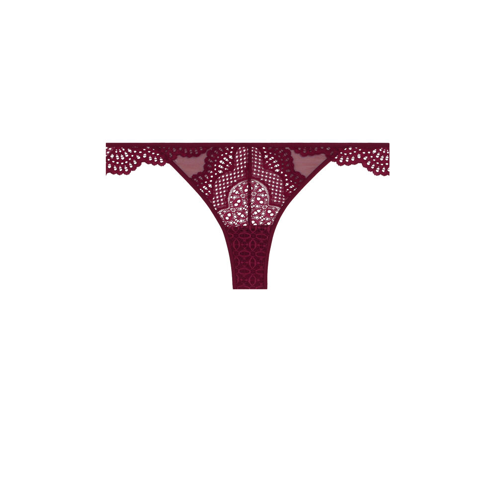 Plain lace tanga briefs - red red.