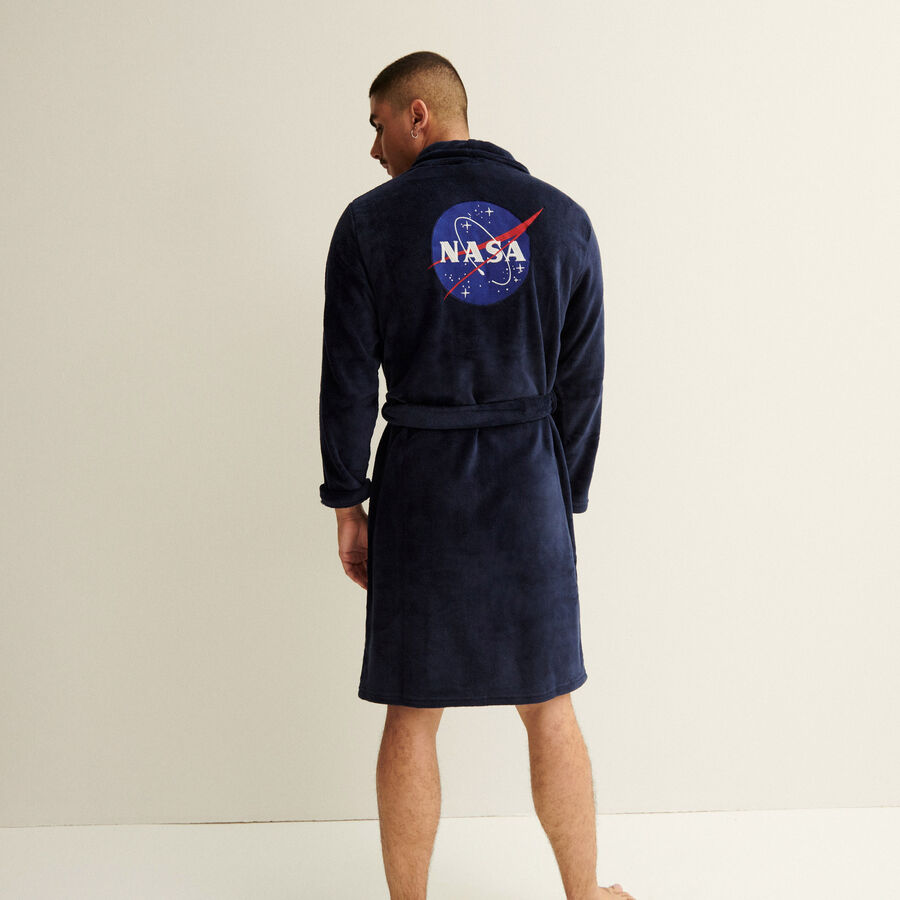long dressing gown with nasa logo on the back - navy blue;