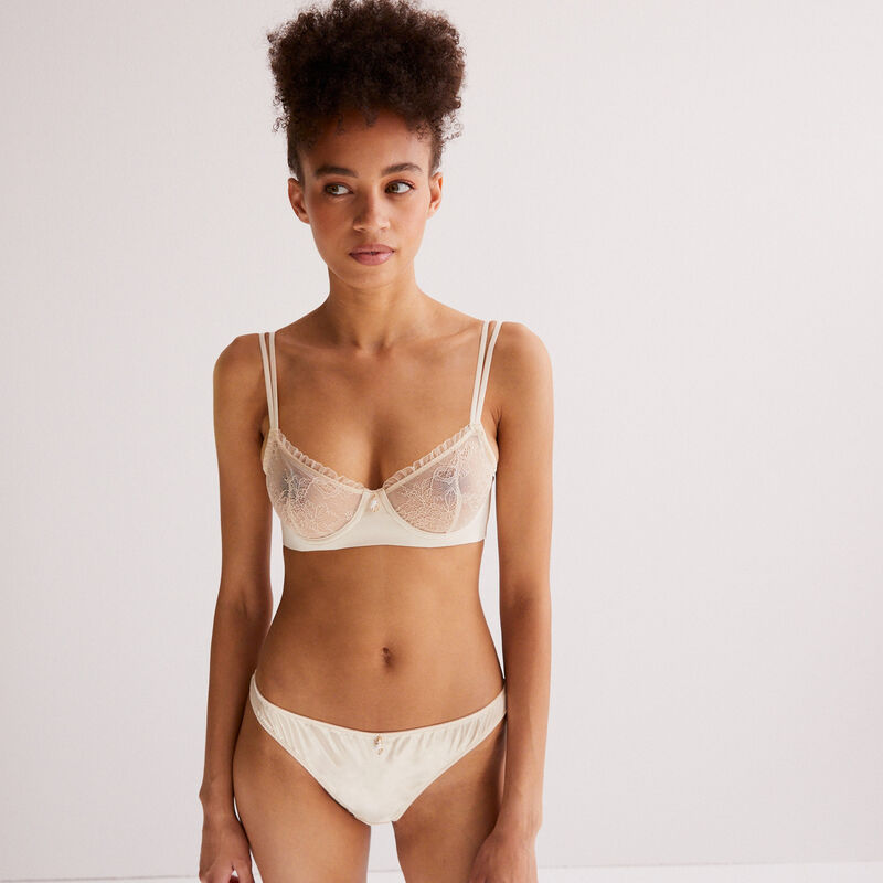 Gloss-effect tanga briefs - off-white Gloss-effect tanga briefs - off-white;