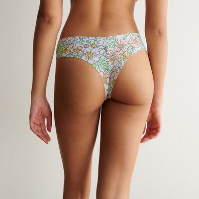 microfibre thong with floral pattern - purple;