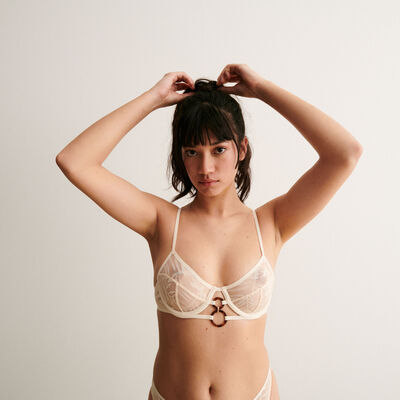 tropical lace balconette bra with charms - off-white;