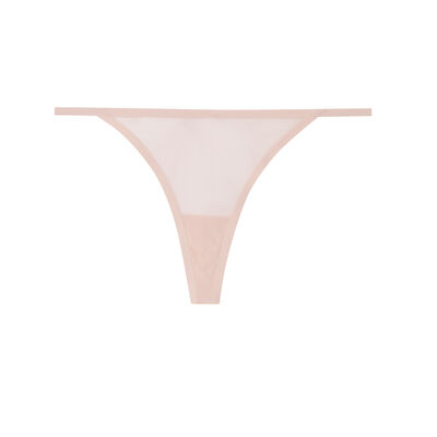 microfibre and sheer tulle thong - pale pink;