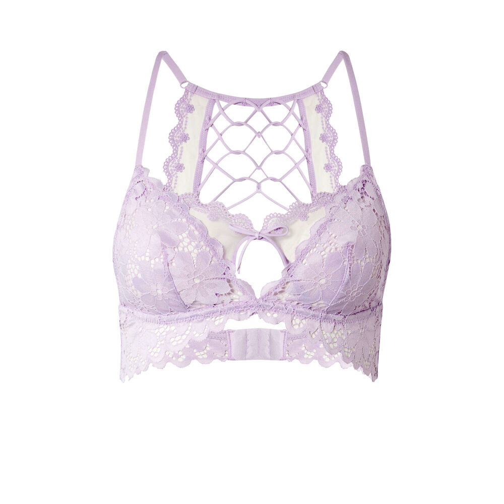 Embroidered lace triangle bra without underwiring - lilac purple.