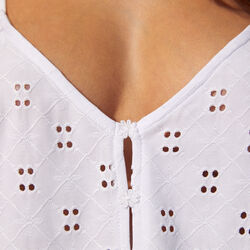 openwork top with broderie anglaise and floral buttons;