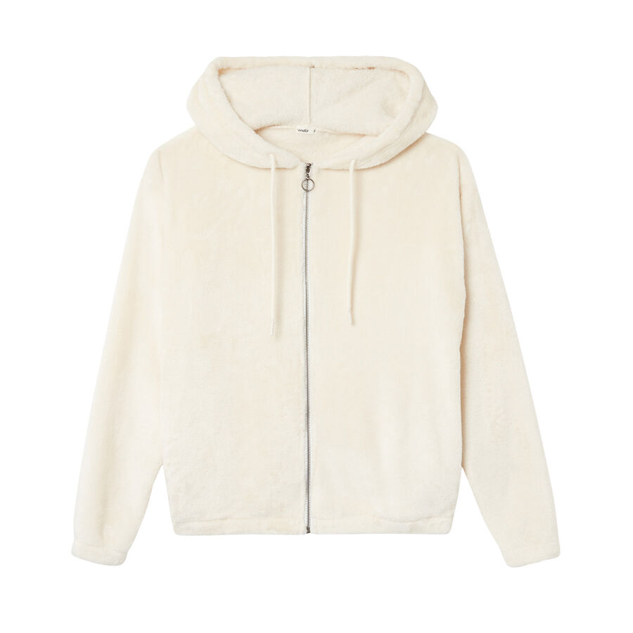 fleece jacket with ring zip and hood - white;