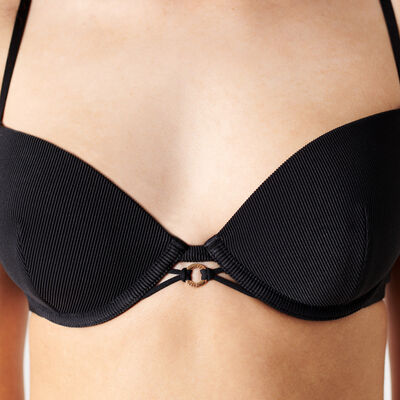 ribbed push-up bra with charm;