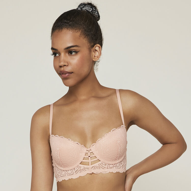 Marceliz lace push-up bustier bra and banding. powder pink.