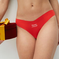 microfibre and lace tanga briefs with slogan 