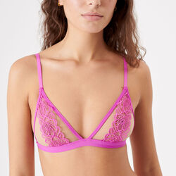 underwired triangle bra with floral guipure and fishnet