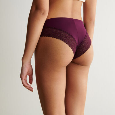 plain lace knickers with leopard print - plum;