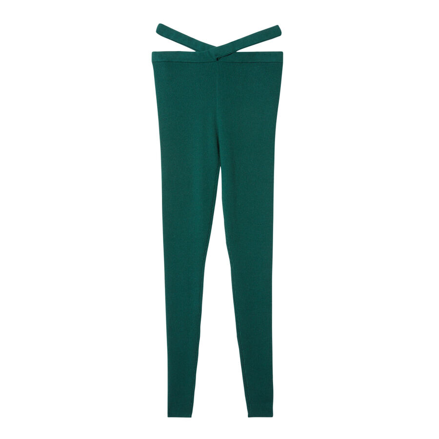 knitted leggings with tie detail - fir green;