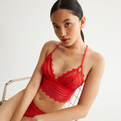 non-wired triangle bra with back detail - red;