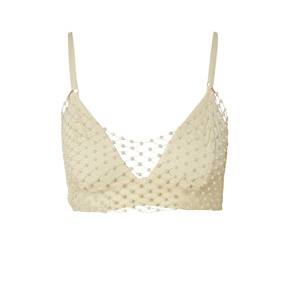 Crop-top effect triangle bra with beads - off-white off-white.