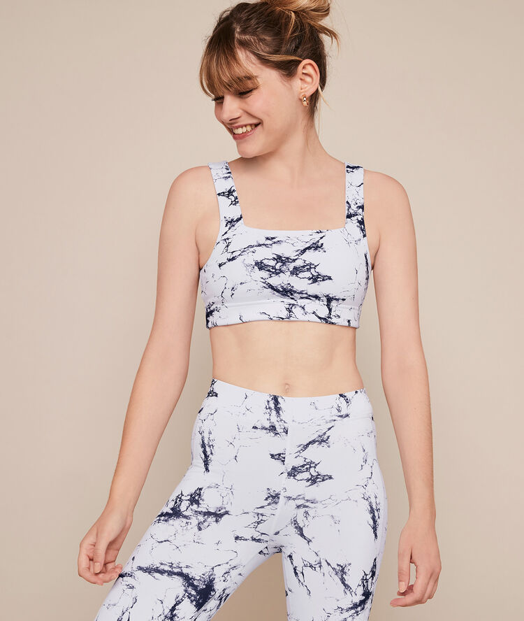 Yogamarbliz marble print sports bra white.