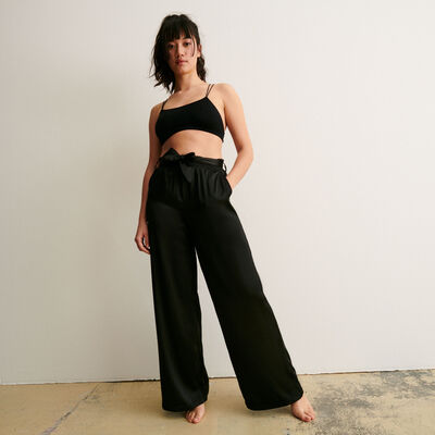 high-waisted satin trousers - black;