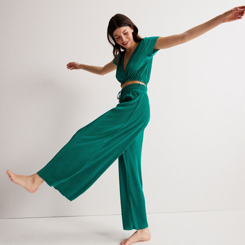 pleated elasticated gathered trousers - green pleated elasticated gathered trousers - green;