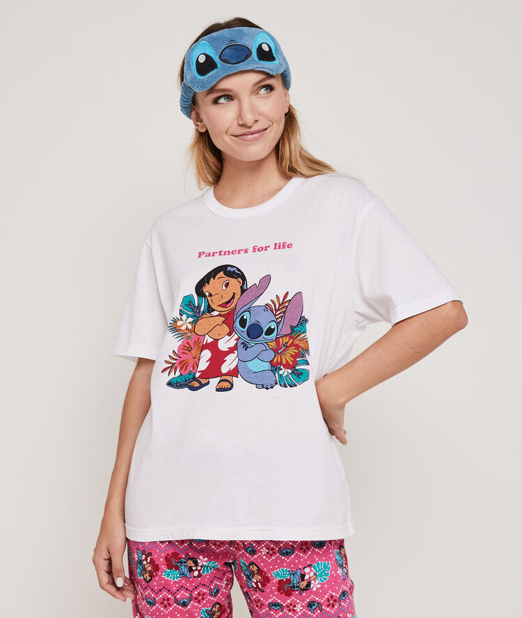 Set pyjama top + pantalon print stitch stitchiniz blanc.