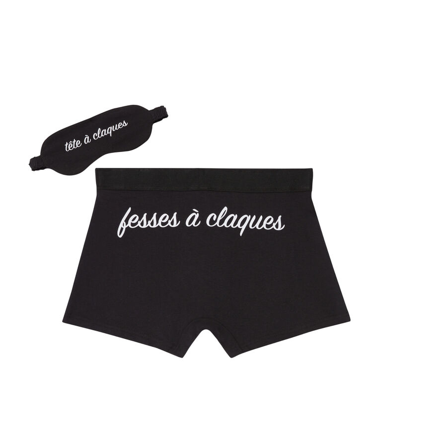 printed mask and boxer set with slogan - black ;