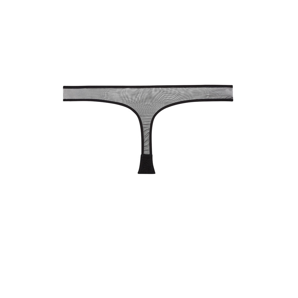 Lace thong with bow detail - black black.