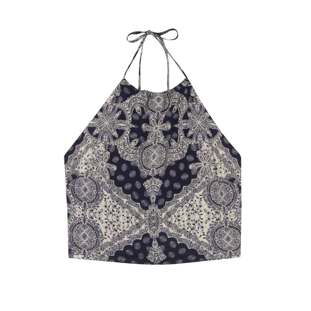 Top with patterned satin details at the back - blue blue.