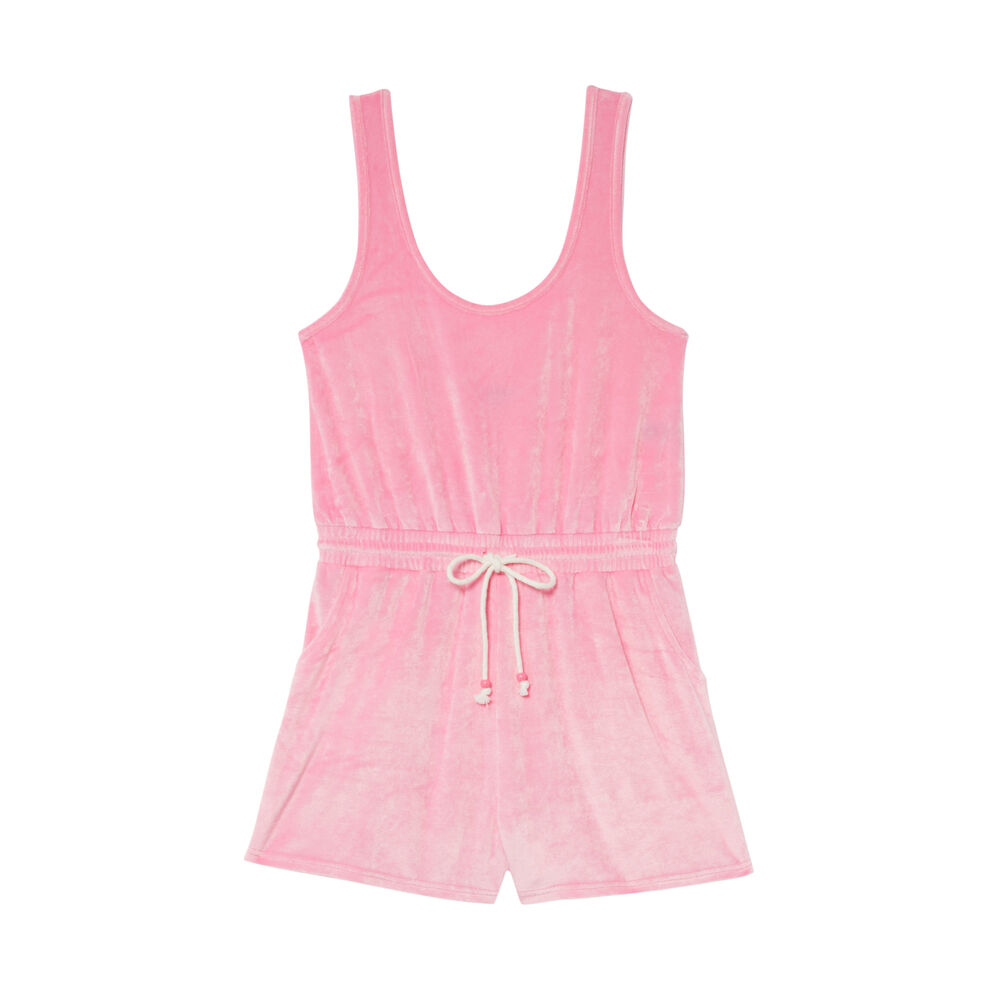 Velvet and terry cloth playsuit with drawstring - pink pink.