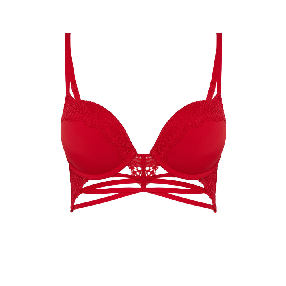 Lace and lacing ultra push-up bra - red red.